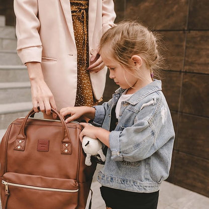 Kah&Kee Leather Laptop Backpack for Women, 15.6-16 Inch Professional Work Bag, Water-Resistant Vegan Leather Doctor Bag Backpack for Teacher, Nurse & Travel, Fits MacBook Pro 16 (Brown,Large)