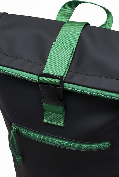 X RAY Roll Top Laptop Backpack for Men Women, PU Leather Expandable Roll Up Backpack Capacity Adjustable 22L Fits 15.6" Laptop, Black/Kelly Green