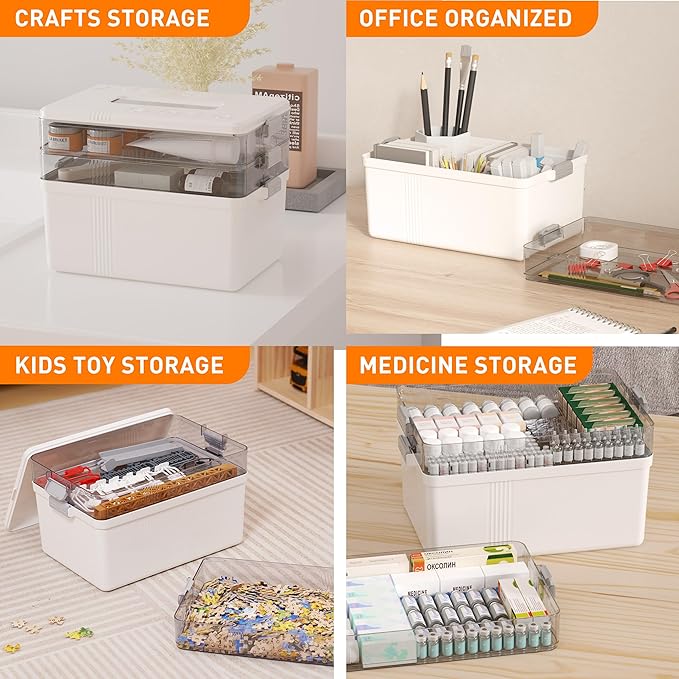Citylife 3-Tier Medicine Cabinet Organizer,Medicine Cabinet First Aid Kit with Handle,Portable Multi-Purpose Storage Box Suitable for Family Emergency,Home,Travel,White