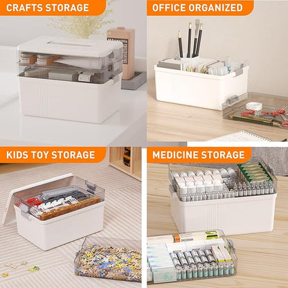 Citylife 3-Tier Medicine Cabinet Organizer,Medicine Cabinet First Aid Kit with Handle,Portable Multi-Purpose Storage Box Suitable for Family Emergency,Home,Travel,White