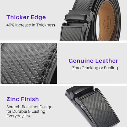 Marino Avenue Ratchet Belt for Men. Adjustable Leather Dress Belt with 38 Easy to Click Into Place Ratchet Closures.