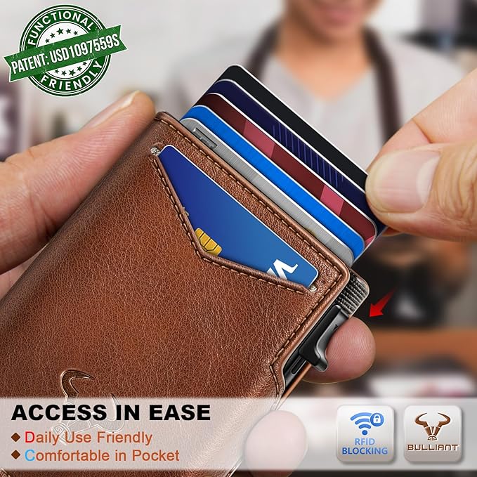 BULLIANT Men Wallet Gift Boxed,Slim Front Pocket Wallet Money Clip Card Holder 3.8"x2.7",Pop-up Access