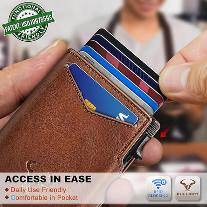 BULLIANT Men Wallet Gift Boxed,Slim Front Pocket Wallet Money Clip Card Holder 3.8"x2.7",Pop-up Access