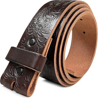 Cowboy Cowgirl Western Tooled Floral Embossed Full Grain Genuine Leather Belt Strap 1-1/2"(38mm) Wide