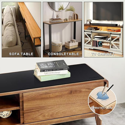 MAIDERN 63” x 7.9” Narrow Table Cover, Reversible Leather & Cork Console Table Mat, Long Slim Table Protector for Sofa Table, Entryway, Sideboard, Hallway, or Buffet Table (Black)