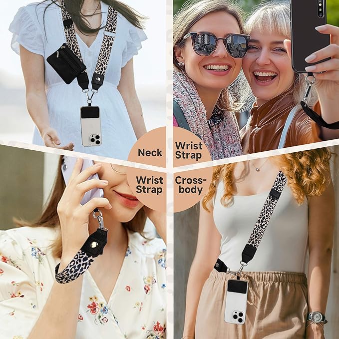 FUVLIFE Phone Lanyard Crossbody Wrist Strap, Adjustable Clip and Go Strap for Phone with Wallet Crossbody, Phone Strap with Zippered Pouch, Universal Hands-Free for All Cell Phone