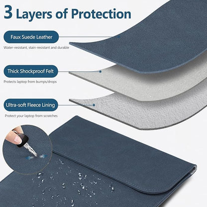 HYZUO 15-16 Inch Laptop Sleeve for MacBook Pro 16 M5/M4/M3/M2/M1 Pro/Max A3428 A3429 A3403 A3186 2026-2019, MacBook Pro 15 2015-2012, XPS 15, Faux Suede Leather Case with Accessory Bag, Navy Blue