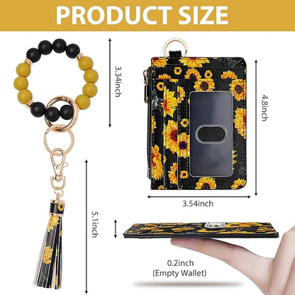 KNGITRYI Wallet Keychain Wristlet for Women,Slim RFID Credit Card Holder Purse Tassel Keychain Bangle Key Ring for Men Women