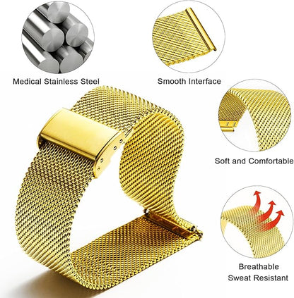 TStrap Mesh Watch Band Metal - Black Quick Release Watch Bands for Men Women - Stainless Steel Smart Watches Strap Bracelet Replacement - 10mm 12mm 14mm 16mm 18mm 20mm 22mm