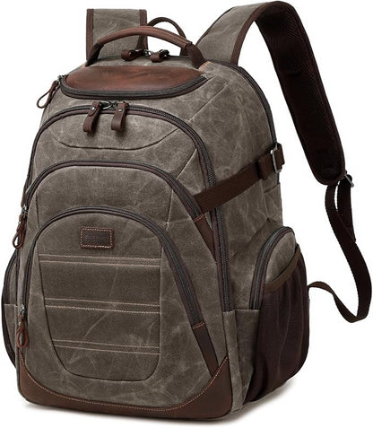 Travel Laptop Backpack 17.3 inch XL Computer Backpack for Men Waxed Canvas College Daypack Business Backpack Green