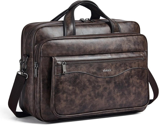 Shrrie Leather Laptop Bag Fits 17 to 17.3 Inch for Men and Women,Vintage Business Briefcase Laptop Messenger Work,Travel
