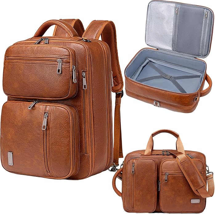 weiatas 3-in-1 Vegan Leather Convertible Laptop Bag for Men Women, Expandable Travel Backpack Work Briefcase Messenger Bag | Convertible, Expandable, Multi-pocket, Waterproof