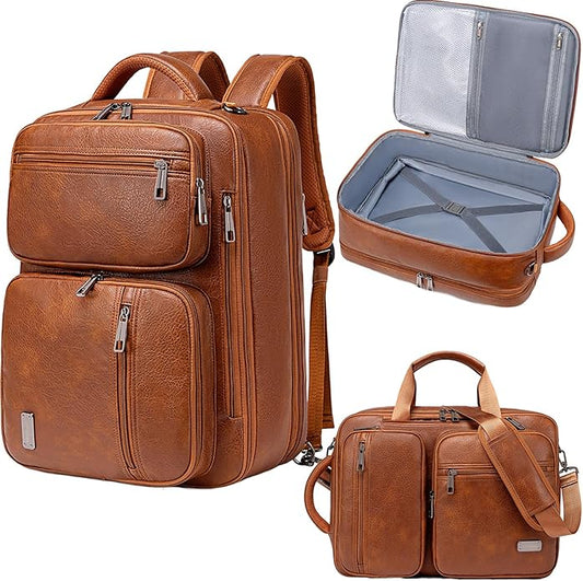 weiatas 3-in-1 Vegan Leather Convertible Laptop Bag for Men Women, Expandable Travel Backpack Work Briefcase Messenger Bag | Convertible, Expandable, Multi-pocket, Waterproof
