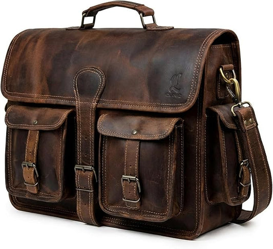 cuero Leather Messenger Bag for Men, 16 Inch Laptop Crossbody, Vintage Handmade Leather Shoulder Satchel Bag for Men, Full Grain Business Briefcase for Office/Work/Travel - Brown