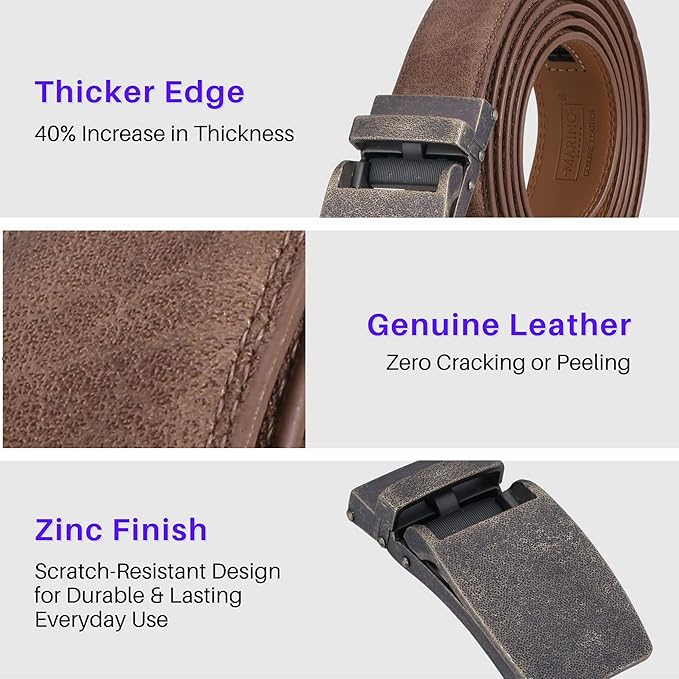 Marino Avenue Ratchet Belt for Men. Adjustable Leather Dress Belt with 38 Easy to Click Into Place Ratchet Closures.