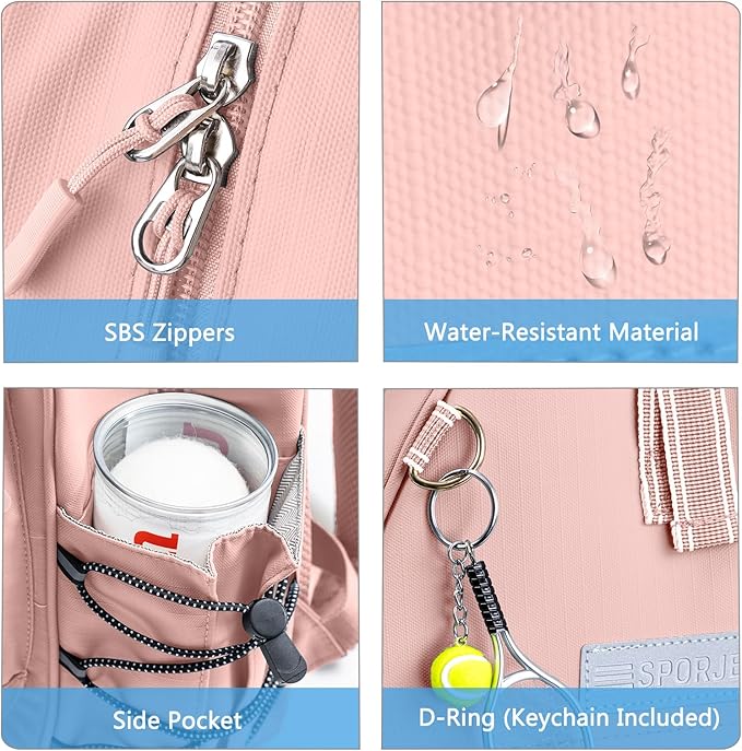 Tennis Backpack with 2 Rackets Holder, Water-Resistant PU Leather Tennis Racket Bag for Women & Men, Sling Crossbody Sports Backpack for Tennis, Pickleball & Badminton, Tennis Gifts