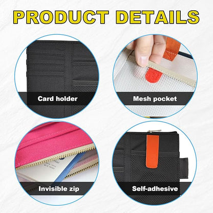 Povtii 2 PCS Car Sun Visor Organizer, Oxford Cloth Multi-Pocket Storage Holder with Zipper, Auto Visor Storage Net Pouch for Card Note Phone Registration, Car Accessories (Black)