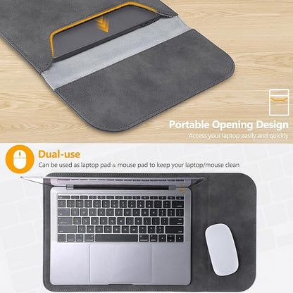 HYZUO 15-16 Inch Laptop Sleeve for MacBook Pro 16 M5/M4/M3/M2/M1 Pro/Max A3428 A3429 A3403 A3186 2026-2019, MacBook Pro 15 2015-2012, XPS 15, Faux Suede Leather Case with Accessory Bag, Space Gray
