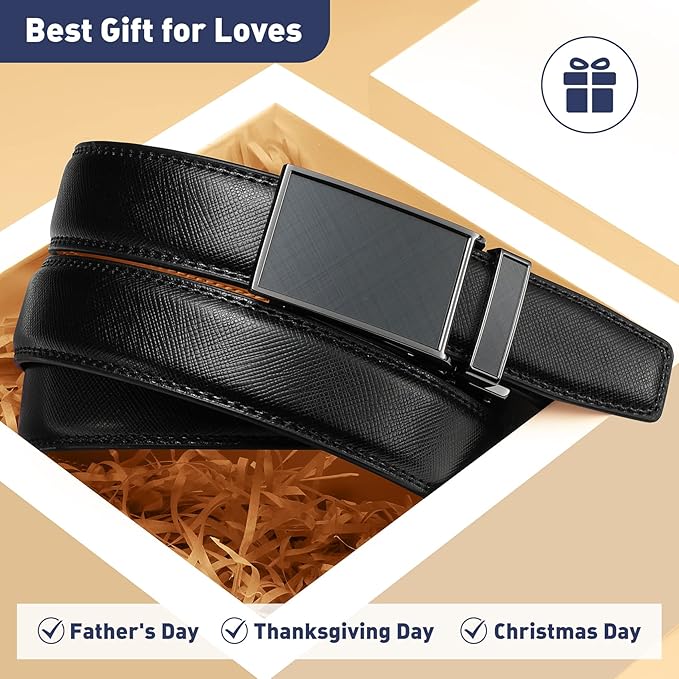 Men's Belt, Leather Ratchet Belt For Men's Dress 3.0cm,1 1/8" Size Adjusted Automatic Buckle