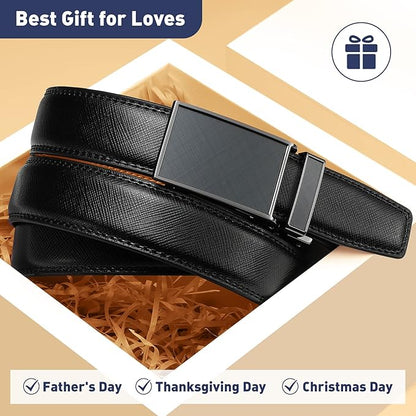 Men's Belt, Leather Ratchet Belt For Men's Dress 3.0cm,1 1/8" Size Adjusted Automatic Buckle