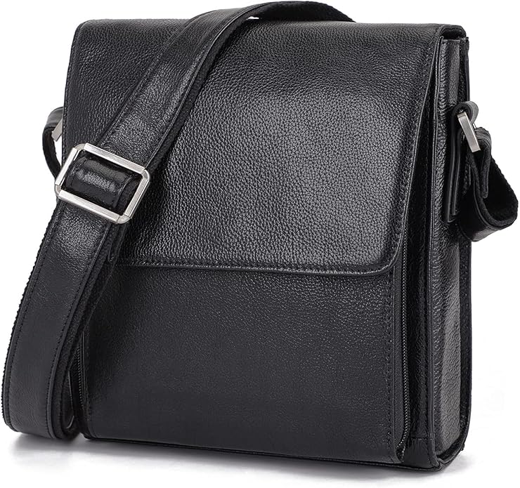 Augus Leather Messenger Crossbody Shoulder Bag for Men Work Business Casual Adjustable straps With YKK Metal Zipper