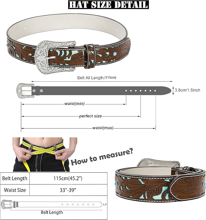 INOGIH Adjustable-Vintage-Western-Cowboy-Belt Women Men - Cowboy-Style Engraved-Buckle Belt for Jeans Pants Dresses