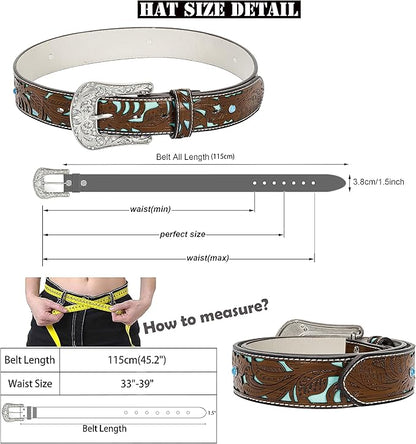 INOGIH Adjustable-Vintage-Western-Cowboy-Belt Women Men - Cowboy-Style Engraved-Buckle Belt for Jeans Pants Dresses