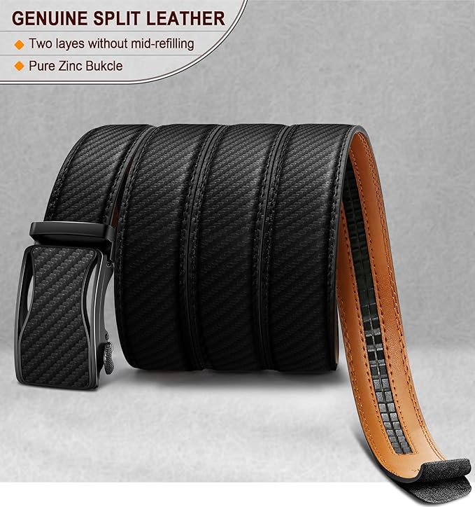 BULLIANT Mens Ratchet Belt,Leather Adjustable Slide Belt For Gift Mens Dress Casual 1 3/8",Size Adjustable