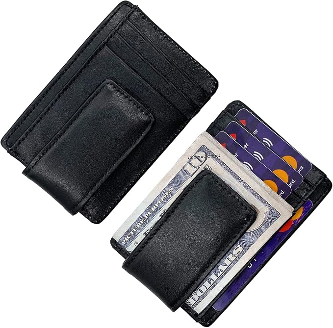 Money Clip RFID Front Pocket Wallet Men Leather Slim Minimalist Wallet