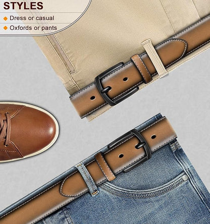 KEMISANT Men Belt-Genuine Leather Belt for Men Dress Casual Golf Jeans 1 3/8"