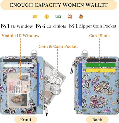 Hancynir Slim Wallet Women Credit Card Holder Boho RFID Blocking Small Cute Card Wallets Mini Front Pocket PU Leather Card Case Thin Travel Zipper Coin Cash Ladies Female Wallet Gifts