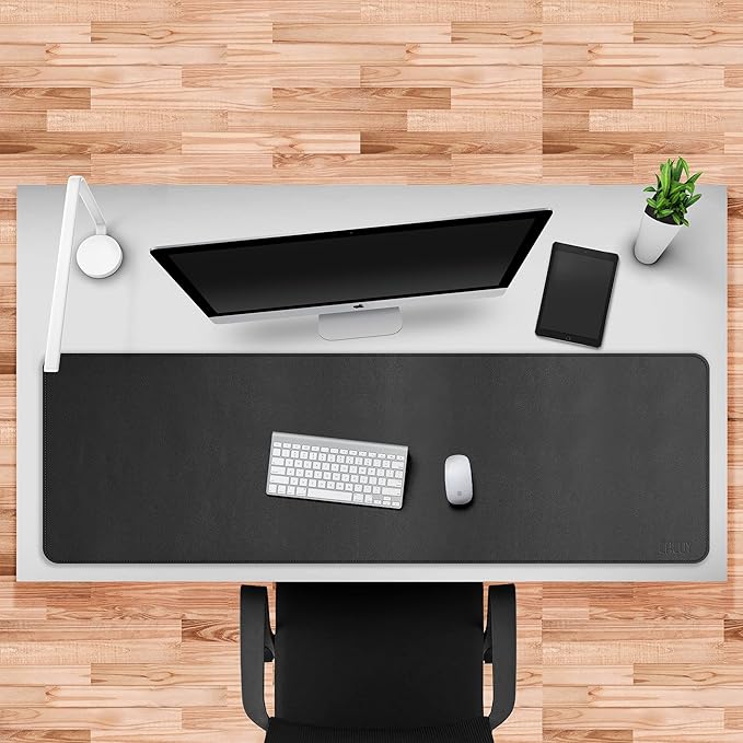 Cacoy 59" x 20" Leather Desk Mat Desk Pad Blotter, Extra Large Desk Cover Mat Protector & Large Gaming Mouse Pad, Waterproof PU Leather Computer Keyboard Mat Desk Accessories for Office & Home, Black