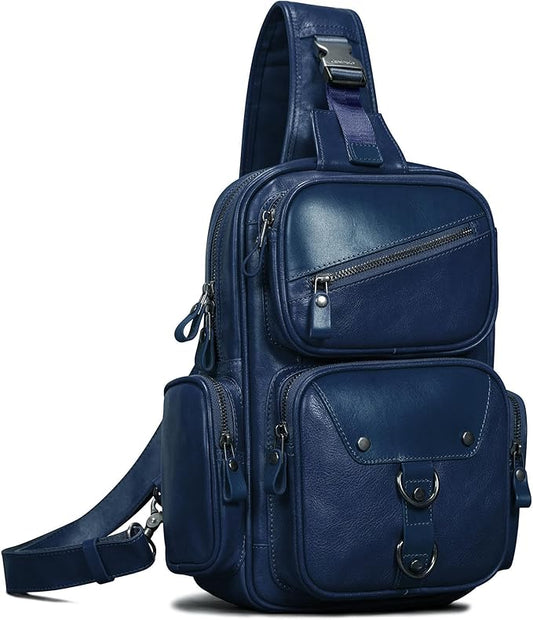 Genuine Leather Sling Bag for Men Large Crossbody Shoulder Bag Casual Sling Backpack Anti-Theft Travel Chest Purse