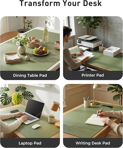Aothia Faux Leather Desk Mat - Large Mouse Pad, Non-Slip PU Leather Blotter, Waterproof Writing Surface for Office and Home (Olive Green, 63" x 17")