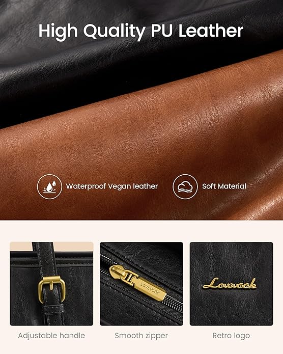 LOVEVOOK Laptop Tote Bag for Women,Vintage Leather Work Tote Bag for Women Computer Briefcase Bag,Waterproof Teacher Business