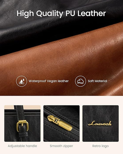 LOVEVOOK Laptop Tote Bag for Women,Vintage Leather Work Tote Bag for Women Computer Briefcase Bag,Waterproof Teacher Business