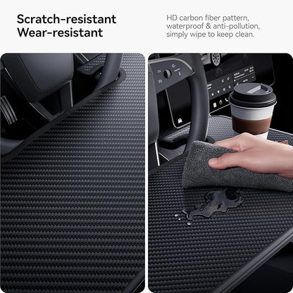 YONZEE 2-in-1 Car Steering Wheel Desk Tray & Car Seat Gap Filler Organizer – Foldable Carbon Fiber Look Table for Laptop, Eating Food, Writing – for Standard Round Steering Wheels