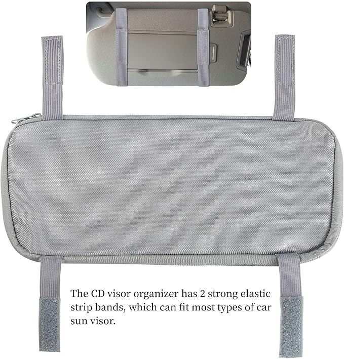alavisxf xx Car CD Holder, DVD Vehicle Visor Storage Organizer, Large Capacity CD Visor Case Holder with 12 Sleeves, 1 Mesh Pocket, 1 Pen Holder, 1 Back Inner Pocket (Grey)