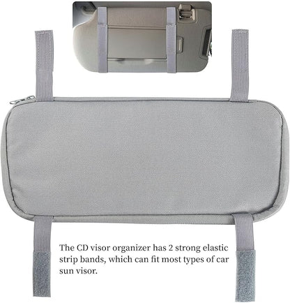 alavisxf xx Car CD Holder, DVD Vehicle Visor Storage Organizer, Large Capacity CD Visor Case Holder with 12 Sleeves, 1 Mesh Pocket, 1 Pen Holder, 1 Back Inner Pocket (Grey)