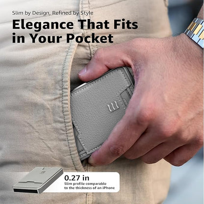 VENICE RFID Blocking Wallet, Minimalist Card Holder with Quick Access, Vegan Leather & Brushed Aluminum, Gift-Ready Packaging (Gray)