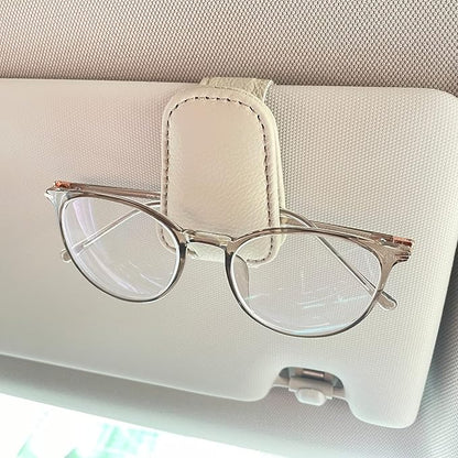 KIWEN 2 Packs Sunglasses Holders for Car Visor, Magnetic Leather Glasses Eyeglass Clip for Car, Ticket Card Clip Sunglasses Mount, Car Visor Accessories Gadgets (2, Beige)