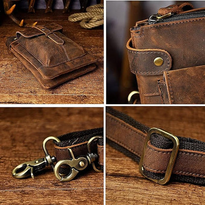 Le'aokuu Mens Genuine Leather Fanny Small Messenger Shoulder Satchel Waist Bag Pack 8711