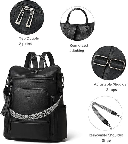 Shrrie Vegan Leather Laptop Backpack for Women 15.6 inch Work Backpack Fashion Travel Backpack Purse for Travel College Work