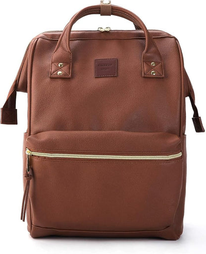 Kah&Kee Leather Laptop Backpack for Women, 14-15 Inch Professional Work Bag, Water-Resistant Vegan Leather Doctor Bag Backpack for Teacher, Nurse & Travel, Fits MacBook Air 15 (Brown,Medium)