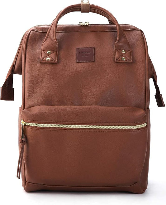 Kah&Kee Leather Laptop Backpack for Women, 14-15 Inch Professional Work Bag, Water-Resistant Vegan Leather Doctor Bag Backpack for Teacher, Nurse & Travel, Fits MacBook Air 15 (Brown,Medium)