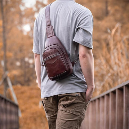 Genuine Leather Sling Bag for Men and Women Crossbody Shoulder Bag Sling Backpack Chest Purse Carry on Casual Daypack | Genuine Leather, Shoulder Bag, Carry on, Casual, Daypack