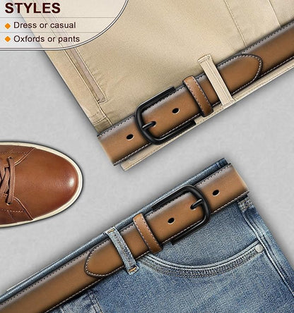 BULLIANT Men Belt-Leather Belt 7 Holes Comfortable for Men Dress Casual Jeans 1 3/8"