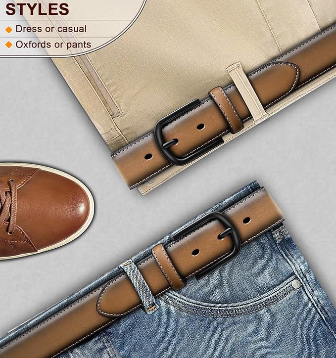 BULLIANT Men Belt-Leather Belt 7 Holes Comfortable for Men Dress Casual Jeans 1 3/8"
