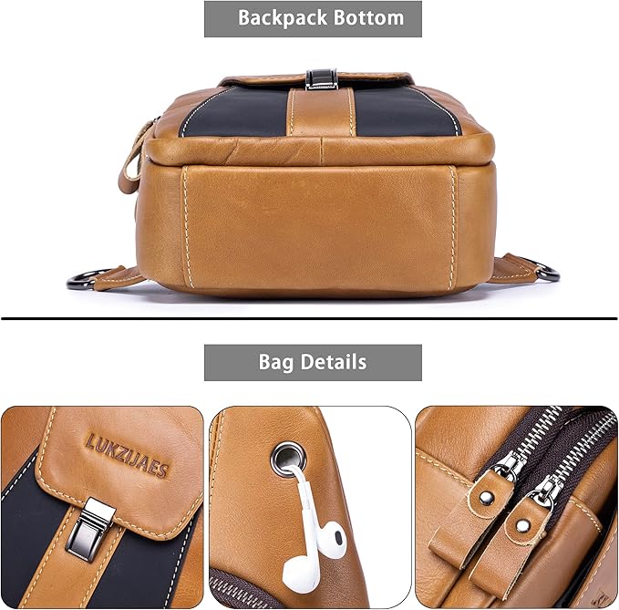 LUKZIJAES Genuine Leather Sling Bag for Men Vintage Crossbody Bag Men Chest Pack Mens Cross Shoulder Bags Hiking Daypacks Travel Backpack (#2-Brown)