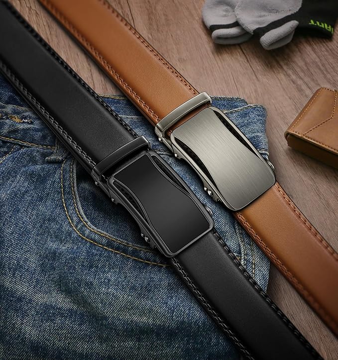 BULLIANT Men Belts 2 Pack,Ratchet Sliding Belt Adjustable For Gift Mens Dress Casual 1 3/8",Cut for Fit